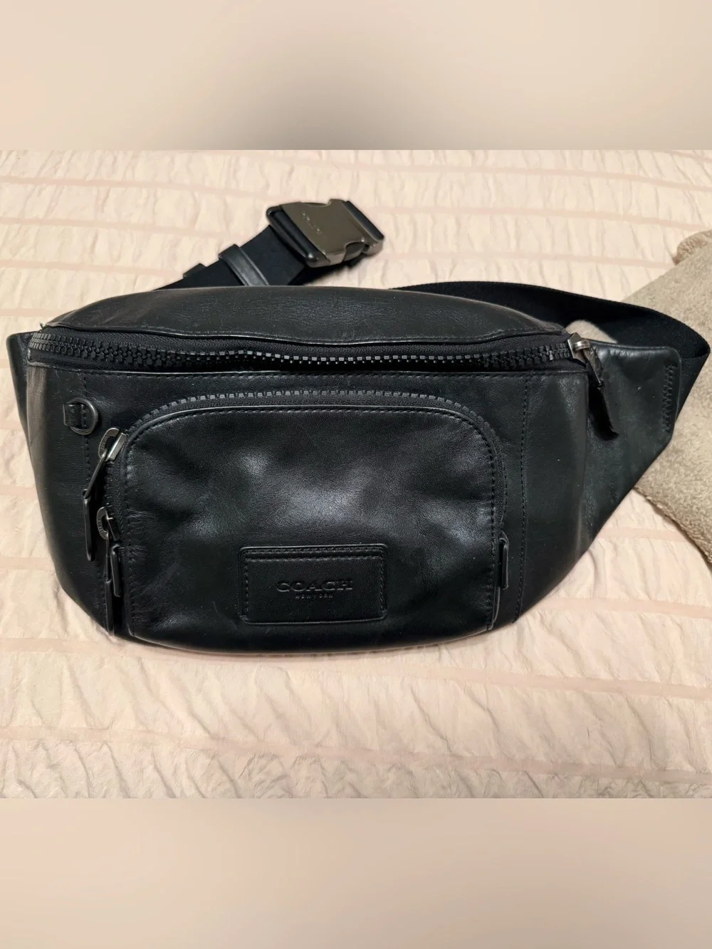 Coach Black Leather Men's Waist Belt Bag - Picture 1 of 5